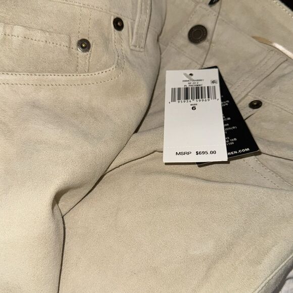 NWT 695.00 RALPH LAUREN BLACK LABEL PARCHMENT Straight High Waist SUEDE PANTS 6 - Picture 5 of 5